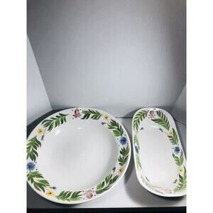 NS Gustin - 2 Large serving dishes Hand Painted Made In The USA Set Of 2